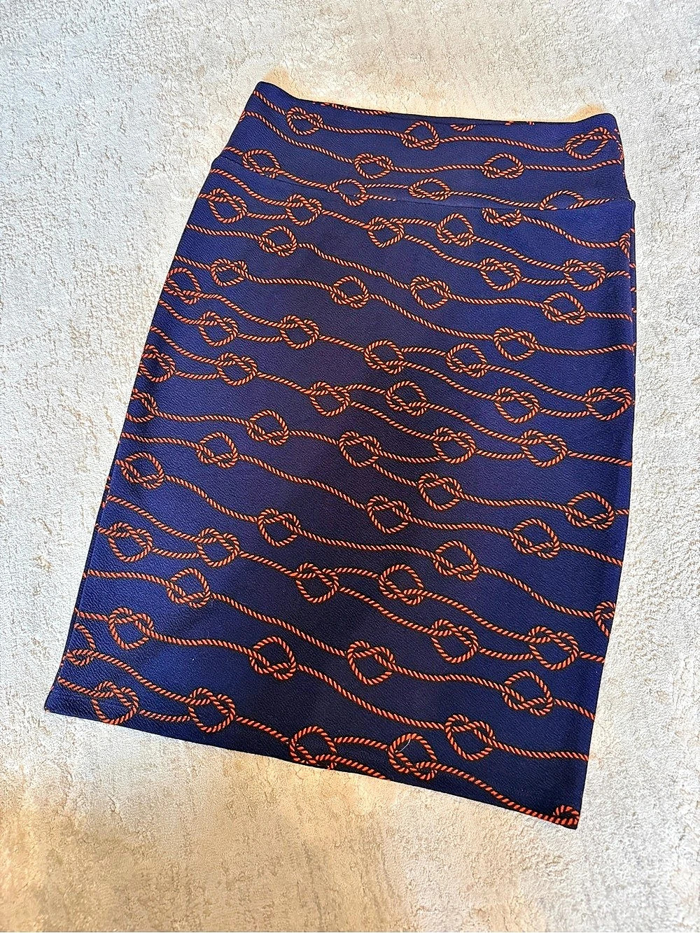 LuLaRoe Cassie Skirt Blue & Orange Rope Printed Pencil Medium